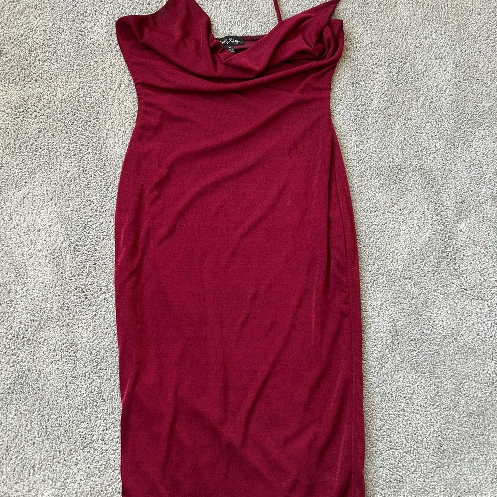 City Studio Burgundy Midi Dress with Cowl Neck